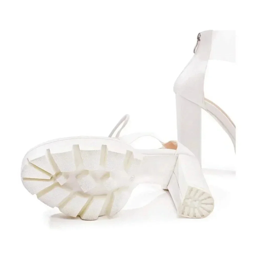 OLCHEE Women's Clear Ankle Strap Platform Sandals - Transparent Lace High Heels